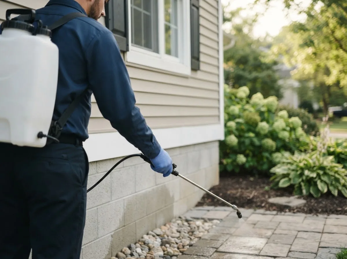Pest control technician inspecting a home in Indio, CA